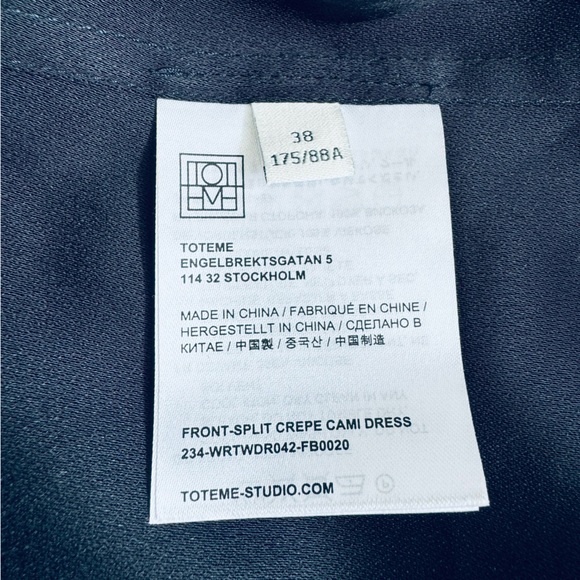 Toteme Cami top Crepe slip dress black with navy hint EU 38 US 6 zip closure - Picture 15 of 16